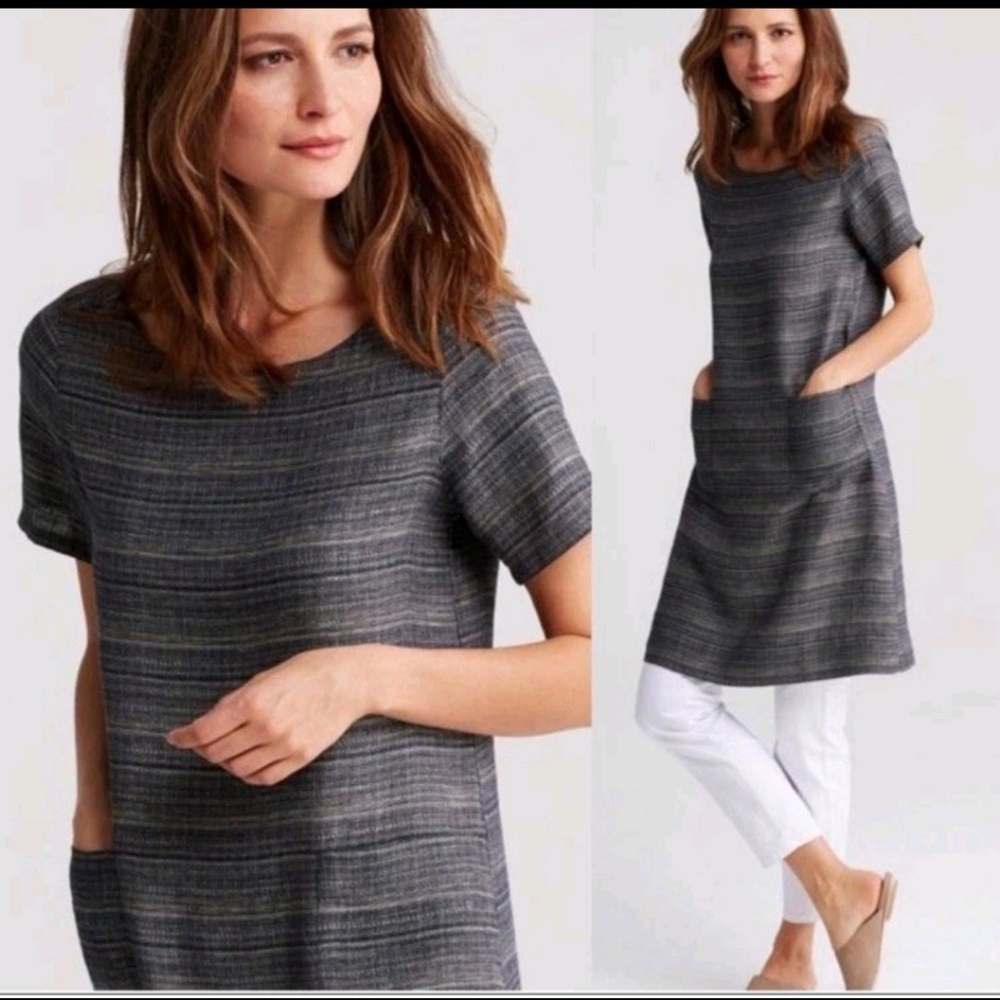 Eileen Fisher Linen Coastline Shift Dress Organic Cotton XS